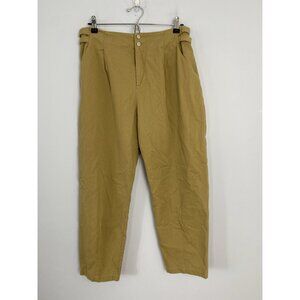 Elodi Trousers Womens Size XL Tan Pleated Straight Leg Cotton Adjustable Waist